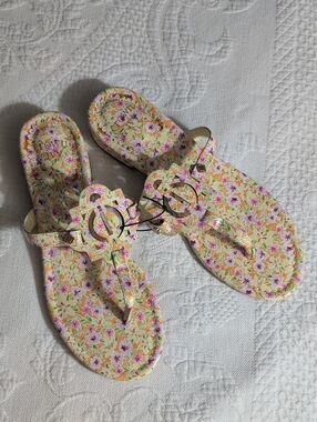 crown & ivy Floral Yellow Pink Slide Sandals